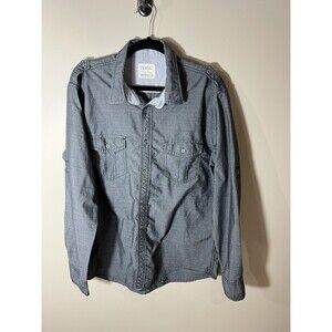 PD&C Button Up Shirt Mens XL Gray Flap Pockets Comfort Classic Flip Cuff